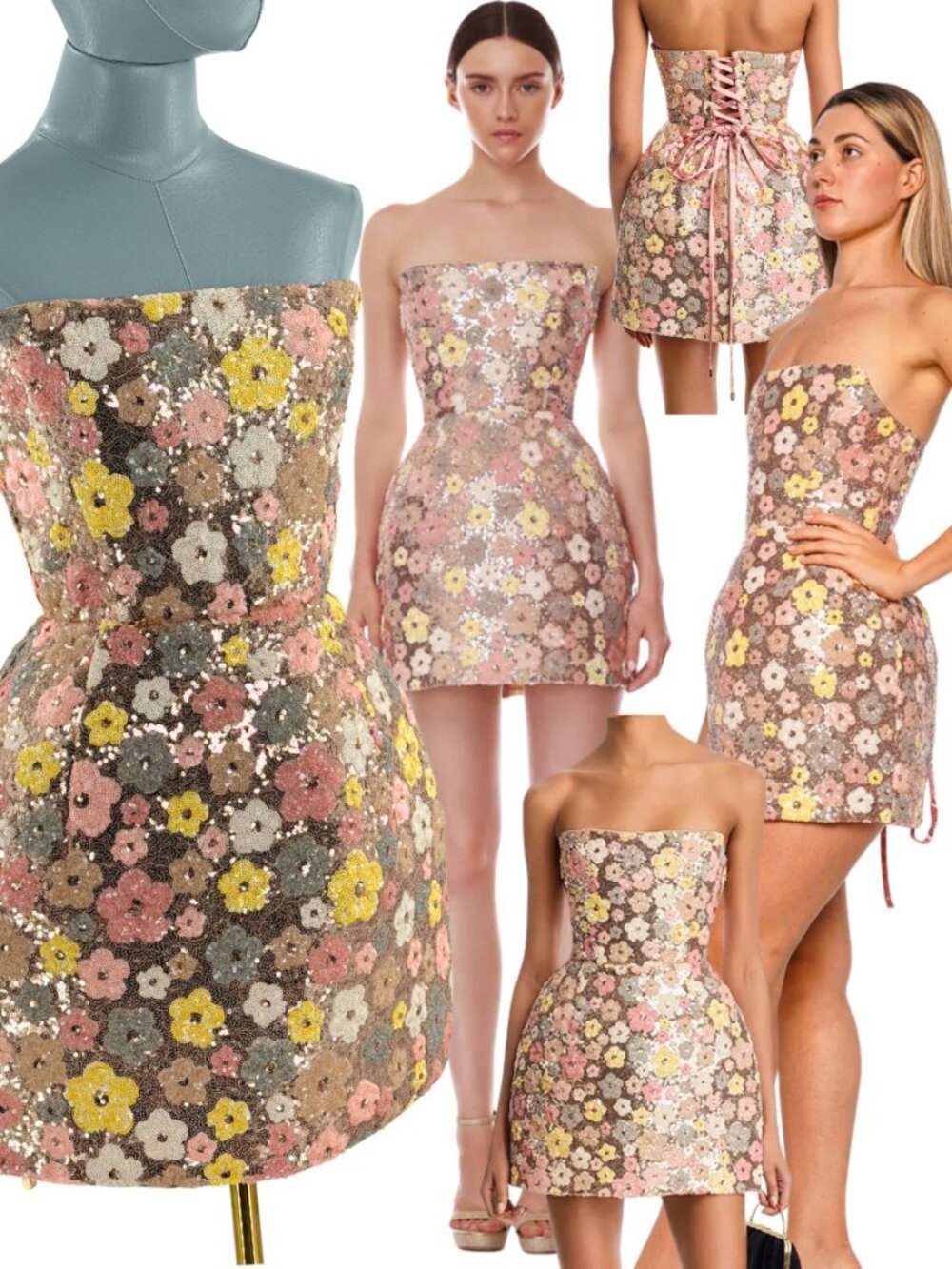 🆕 BRONX & BANCO 🧿 NWOT Maraya Floral Sequin Mini Dress, Yellow Multi, Sz M US6